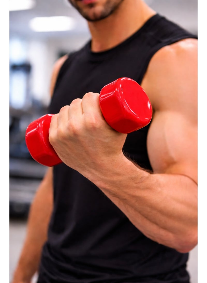 H PRO 1KG Red Dumbbells Set of 2 | Vinyl Coated Hand Weights for Home Workout, Muscle Toning & Fitness Training - Image 5